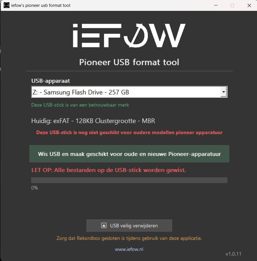 IEFOW Pioneer USB Format Tool
